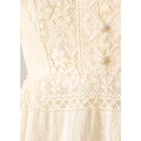 Vintage c. 1970 Emma Domb Boho Mod Prairie Victorian Lace Wedding Dress Davids - Picture 5 of 14